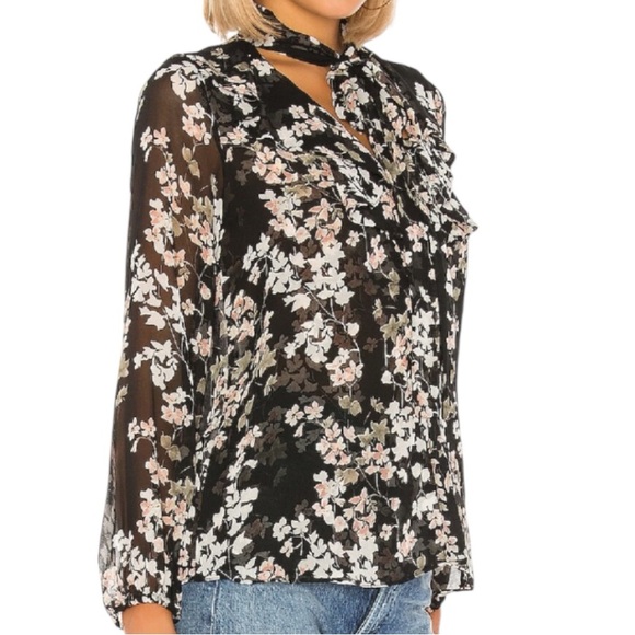 Misa Los Angeles Tops - NWT MISA Patia Black Floral Sheer Long Sleeve Tie Neck Blouse Size Small